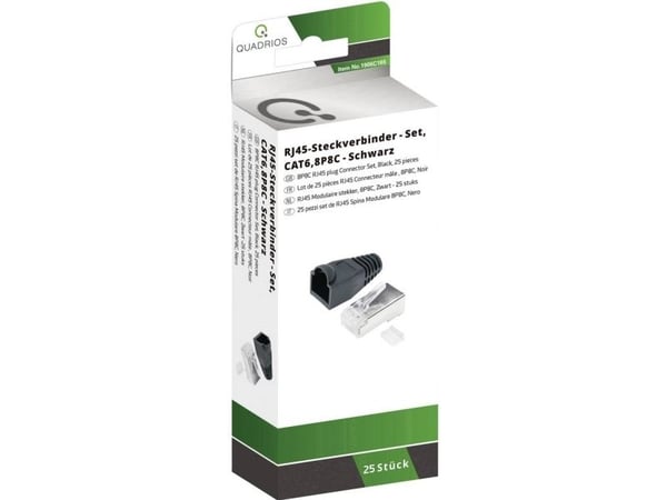 Quadrios RJ-45 kontaktsett CAT 6 1906C165 rett 8P8C svart 25 stk (1906C165)