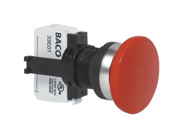 BACO nödstoppknapp frontring i plast verchromt 600 V 10 A 1x brytkontakt IP69K