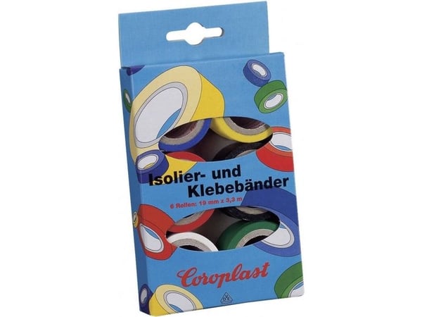 Coroplast 28839 PVC-teipsett blå/gul/rød/sort/hvit/grønn 3 m x 19 mm 6 stk