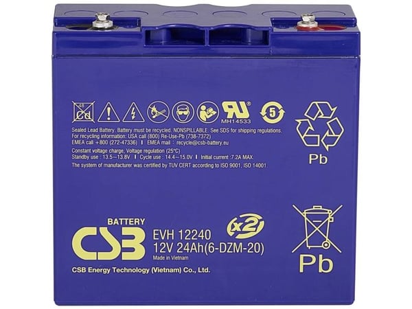 CSB Battery EVH 12240 blybatteri 12 V 24 Ah, blyfilt