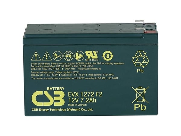CSB Battery EVX 1272 blybatteri 12 V 7.2 Ah, blyfleece 151 x 99 x 65 mm, vedlikeholdsfritt
