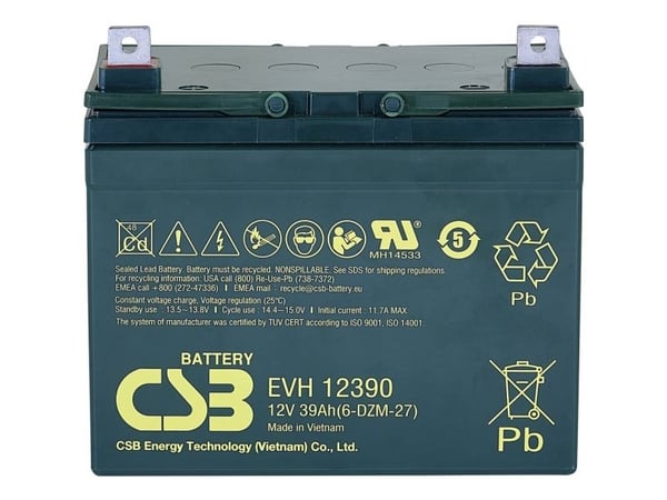 CSB Battery EVH 12390 Blybatteri 12 V 39 Ah Blyfleece (B x H x D) 196 x 178 x 155 mm M6-skruetilkobling Syklusstabilt, vedlikeholdsfritt, lav selvu...