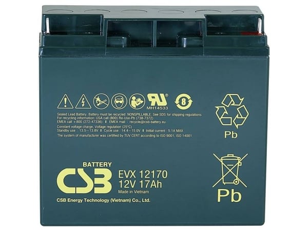 CSB Battery EVX 12170 blybatteri 12 V 17 Ah blyfleece 181 x 167 x 76 mm M5 skruvanslutning cyklusstabilt underhållsfritt låg självurladdning