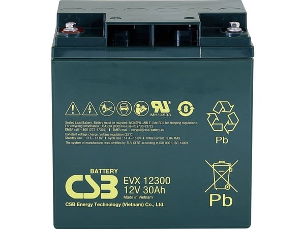 CSB Battery EVX 12300 blybatteri 12 V 30 Ah blyfleece (B x H x T) 166 x 175 x 125 mm M5 skruetilkobling