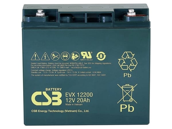 CSB Battery EVX 12200 blybatteri 12 V 20 Ah blyfleece (B x H x T) 181 x 167 x 76 mm M5 skrutilkobling syklusstabilt, vedlikeholdsfritt, lav selvutl...