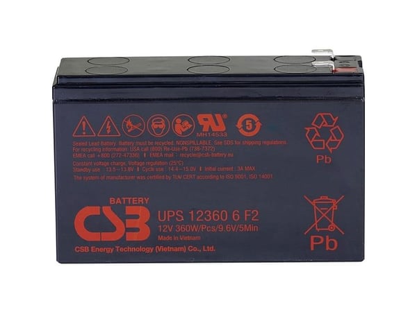CSB Battery UPS 123606 vedlikeholdsfritt blybatteri 12 V 7 Ah blyfleece (151 x 99 x 51 mm) flatstift 6,35 mm