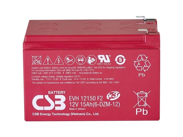 CSB Battery EVH 12150 Blybatteri 12 V 15 Ah Blyfleece (B x H x D) 151 x 102 x 98 mm Flatplugg 6,35 mm Syklusstabilt, vedlikeholdsfritt, lav selvutl...