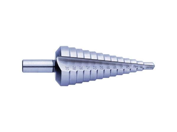 Exact 1605329 universal trappebor 6-30 mm HSS +6 HSS, total lengde 98 mm, 3 fløyter, skaft 1 stk