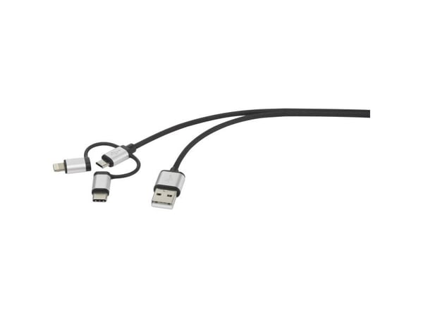 renkforce 3-i-1 micro-USB/Lightning/USB-C™ opladnings- &amp; sync-kabel 3 m