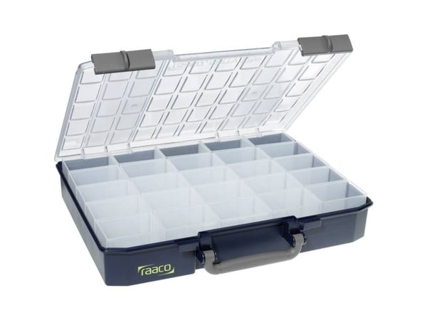 raaco CarryLite 80, Verktygslåda, Polykarbonat, Polypropylen, Blå, Transparent, 13 kg, Gångjärn, 413 mm