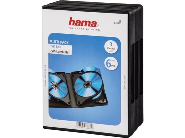 Hama DVD Box 6, Black, Pack - 3 pieces, 6 levyt, Musta, 192 mm, 136 mm, 83 mm, 417 g