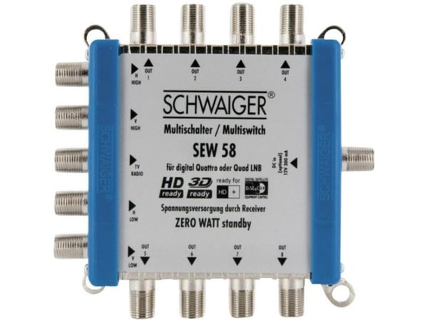 Schwaiger SEW58 531 SAT-monikontaktitulot (monikontaktitulot): 5 (4 sat/1 maa) Tilaajien määrä: 8 Valmiustila-toiminto (standby)