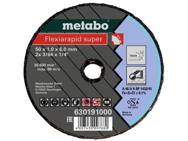 Metabo 630191000, Kutteskive, Rustfritt stål, 5 cm, Metabo, Flatt senter, 6 mm