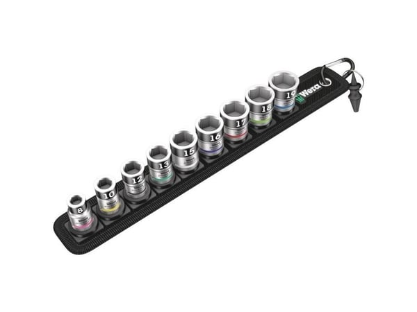 Wera Belt B 1, Støpselsett, 3/8", Metrisk, 9 hoder, 8,10,12,13,15,16,17,18,19 mm