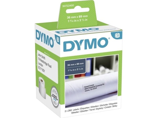 Adresseetiketter, Dymo LabelWriter, 36 x 89 mm, 260 etiketter, pakke a 2 stk
