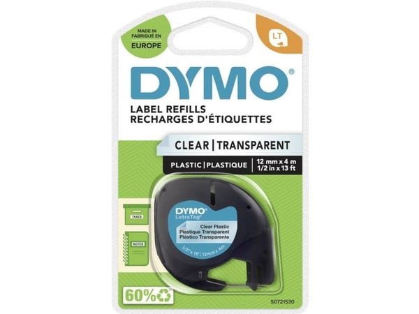 Labeltape DYMO® LetraTAG 12mm x 4m klar plasttape