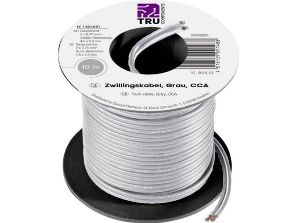 TRU COMPONENTS tråd 0,75 mm² grå, 10 m (93030c503)