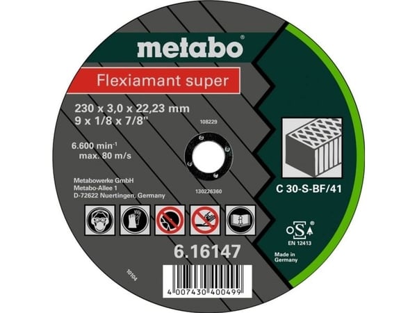 Metabo 616147000, Kutteskive, Flatt senter, Stein, Alle merker, 23 cm, Sort