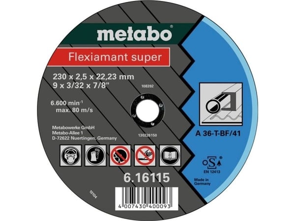 Metabo 616103000, Klippskiva, Platt i mitten, Stål, Varje varumärke, 23 cm, Svart