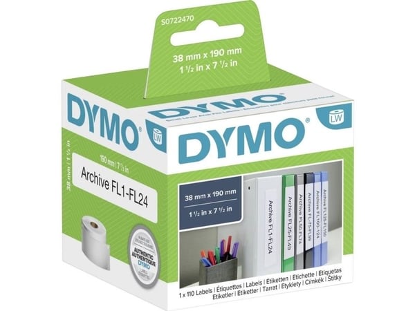 DYMO LabelWriter - Svart på hvitt - 190 x 38 mm 110 etikett(er) (1 rull(er) x 110) armbueetiketter - for DYMO LabelWriter 310, 320, 330, 330 Turbo,...