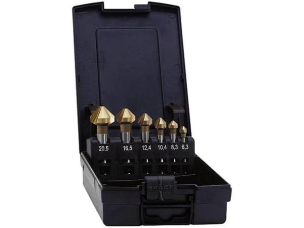 Exact 05568 countersink-set 5 deler 6,3/10,4/16,5/20,5/25 mm HSS TiN sylindrisk skaft
