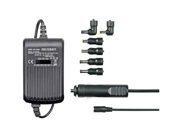 VOLTCRAFT Notebook-virtalähde SMP-45 USB 45 W 9,5 V/DC, 12 V/DC, 15 V/DC, 16 V/DC, 18 V/DC, 19 V/DC, 20 V/DC 3 A
