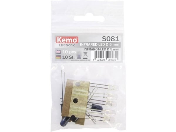 Kemo S081 LED-valikoima 870 nm, 925 nm 5 mm säteittäisellä johdolla varustettuna