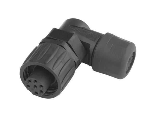 Amphenol C016 10F006 000 12, 7P, 90° kulmaus, Musta, Sininen, IP67, 14 A, 250 V