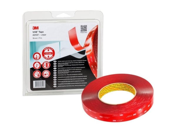 3M VHB høyytelses dobbeltsidig tape 4910F, 19 mm x 11 m, tilpasset for vanskelige overflater - 1 stk (4910F/IPS)