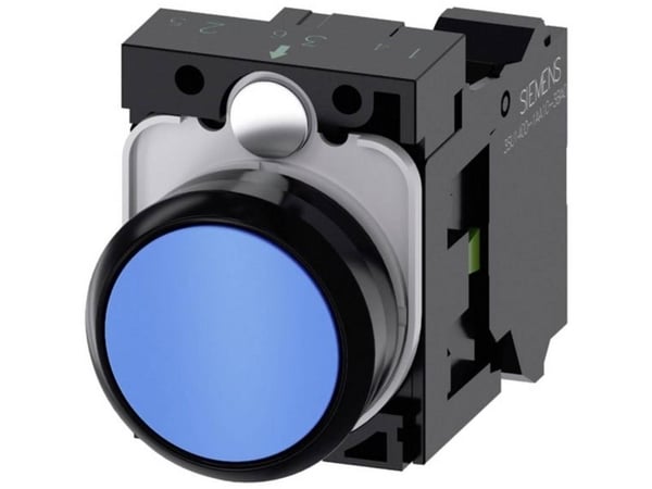Siemens 3SU11000AB503BA0 3SU1100-0AB50-3BA0 Painike Eturengas muovi, Pyöreä painike Musta, Sininen 1 kpl