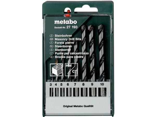 Metabo 627193000, Rotasjons hammer, For murverk, Murstein, Stein, Murverk, 3 / 4 / 5 / 6 / 7 / 8 / 9 / 10 mm, 8 stykker