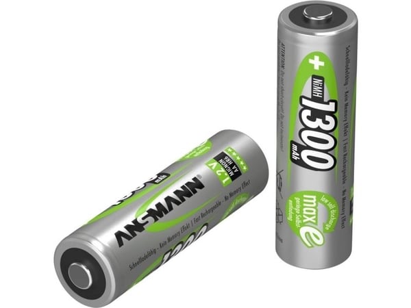 Ansmann Accu, AA, 1300 mAh, AA / HR6, Nikkelmetallhydrid (NiMH), 1,2 V, 1300 mAh, Sølv