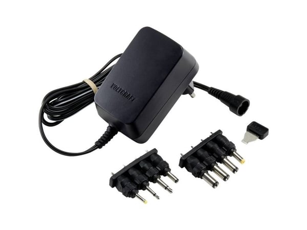 VOLTCRAFT VC-11258690 plug-in strømforsyning, justerbar 3 V/DC, 4,5 V/DC, 5 V/DC, 6 V/DC, 7,5 V/DC, 9 V/DC, 12 V/DC, 1 A 12 W utgangsspenning