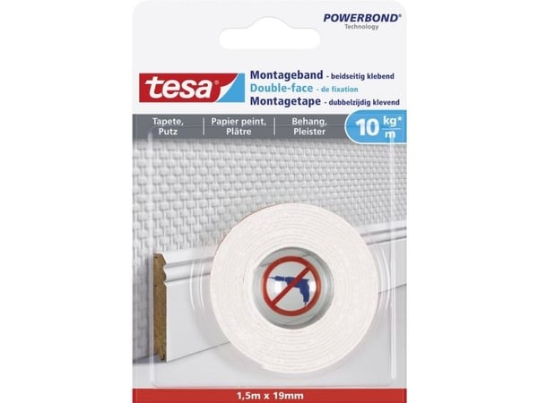 TESA 77742-00000, Monterings tape, Hvit, 1,5 m, Inne & Ute, Polyethylen, 1000 kg/cm