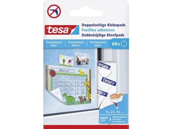 TESA 77731-00000, Monteringspute, Gjennomsiktig, Hvit, Glass
