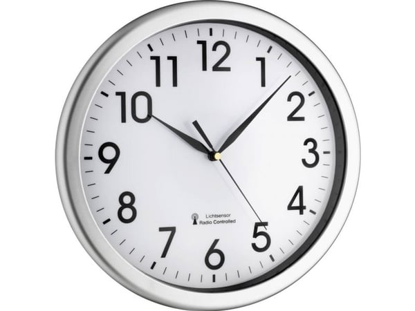TFA-Dostmann 60.3519.02, Vegg, Kvartsklokke, Rund, Sølv, Hvit, Plast, AA
