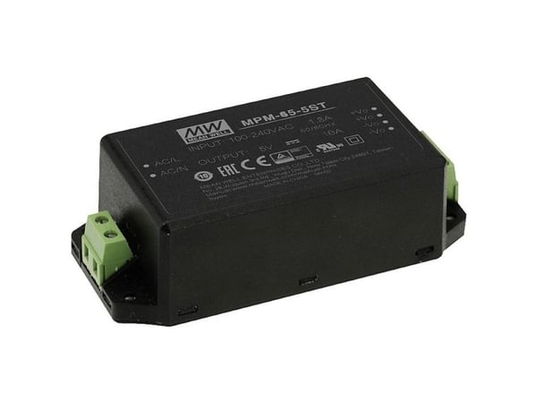 MEAN WELL MPM-65-5ST Strømforsyning og spenningsomformer innendørs 65 W svart (MPM-65-5ST)