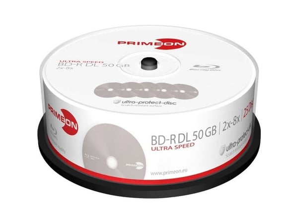 Primeon 2761318 Blu-ray BD-R DL-skiva 50 GB 25 st spindel - Antiridsebeläggning
