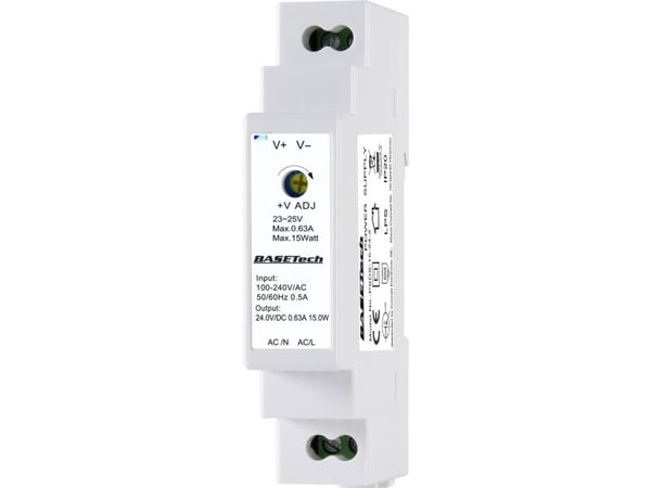 BASETech PSDS-15-24-2, PS-transformator, Hvit, Overbelastning, Plast, 100 - 240 V, 50 - 60 Hz