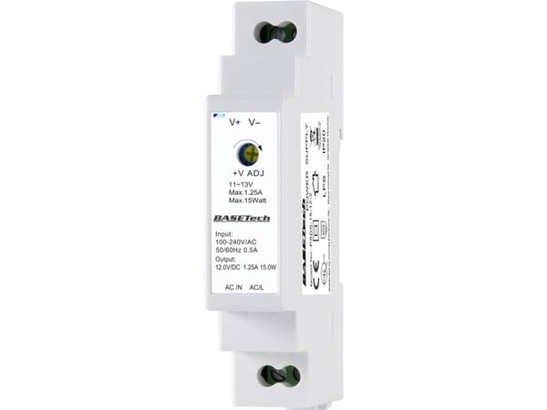 BASETech PSDS-15-12-2, PS-transformator, Hvit, Overbelastning, Plast, 100 - 240 V, 50 - 60 Hz