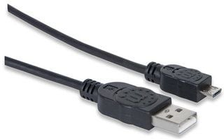 Manhattan USB A - MicroUSB B, 1 m, USB A, Micro-USB B, USB 2.0, uros/uros liitin, musta
