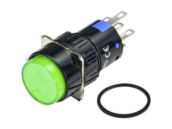 Conrad Belyset trykkbryter 250 V/AC 3 A 1 x Av/På IP65 låsbar 1 stk, Sort, Grøn, Plast, 250 V, 3 A, 18 mm, 18 mm