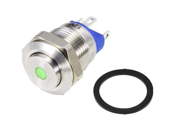 Conrad TC-9219004 Drucktaster 48 V/AC 2 A 1 x Aus/Ein IP67 tastend 1 St., Grønn, Rustfritt stål, Rustfritt stål, 48 V, 2 A