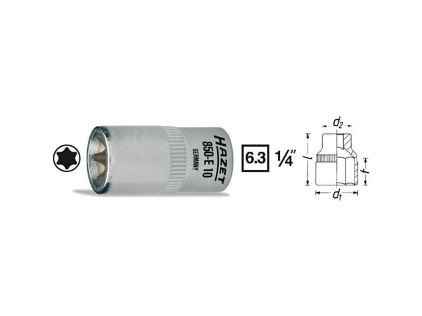 HAZET 850-E6, Stikkontakt, 1/4", Metrisk, 1 hoder, E6, 1,1 cm