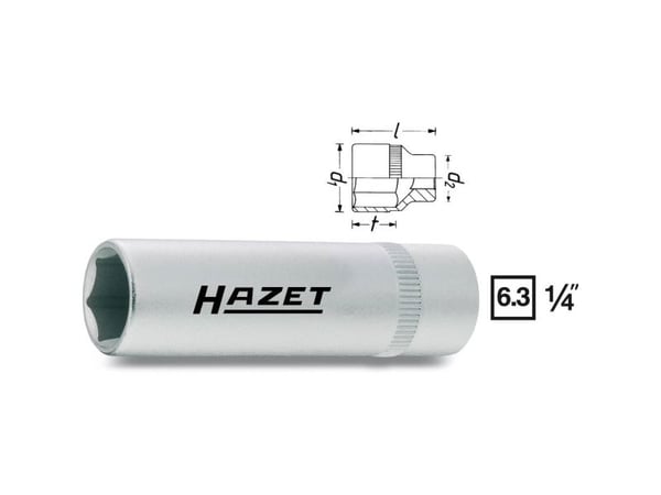HAZET 850LG-8, 1 stykker, 25,4 / 4 mm (1 / 4"), Kromvanadiumstål, 50 mm, 28 g