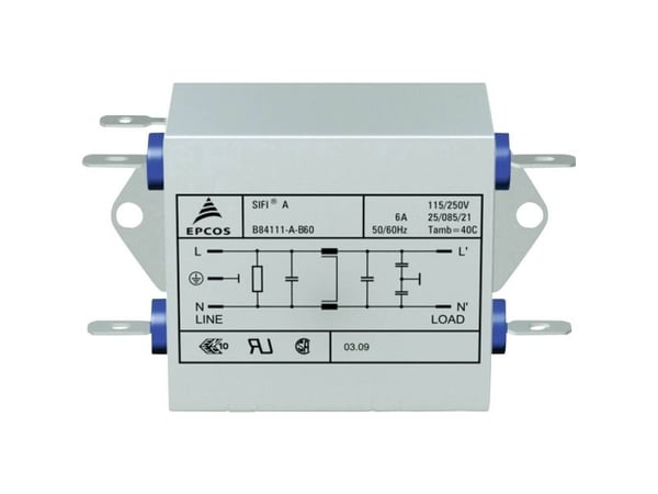 TDK B84111AB60 Bullerfilter flamskyddad 250 V/AC 6 A 1,8 mH (L x B x H) 45 x 76,5 x 28,6 mm 1 st