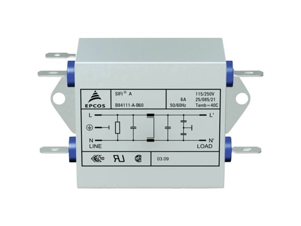 TDK B84111AB120 Bullerfilter flamskyddad 250 V/AC 20 A 0,47 mH (L x B x H) 63,5 x 77 x 38,1 mm 1 st