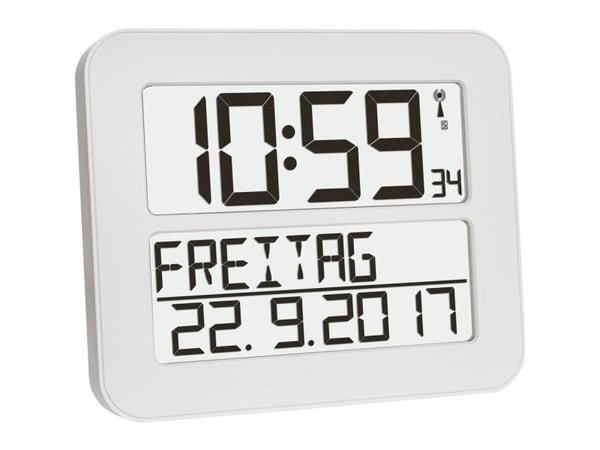 TFA Time Line Max - Klokke - rektangulær - elektronisk - skrivebord, veggmonterbar - 25.8 x 21.2 cm - hvit