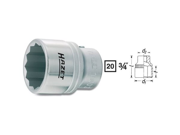 HAZET 1000Z-50, Stikkontakt, 3/4", Metrisk/imperisk, 1 hoder, 20 mm, 3/4"