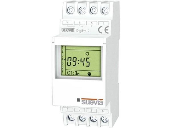 Suevia Ajastin DIN-kiskoon DigiPro 2 2 x kytkin 16 A 250 V/AC Päiväohjelma, Viikko-ohjelma, Lomaohjelma, Pulssiohjelma